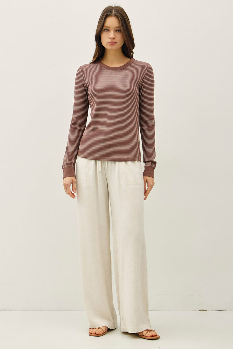 Madelyn Stitched Thermal Top, Brown