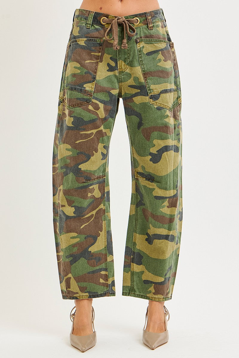 Alana Mid Rise Barrel Leg Pants, Camo