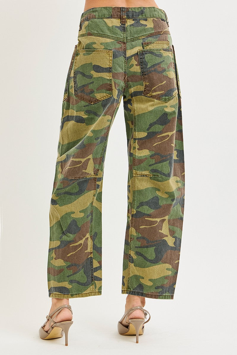 Alana Mid Rise Barrel Leg Pants, Camo