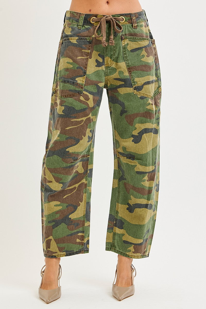 Alana Mid Rise Barrel Leg Pants, Camo