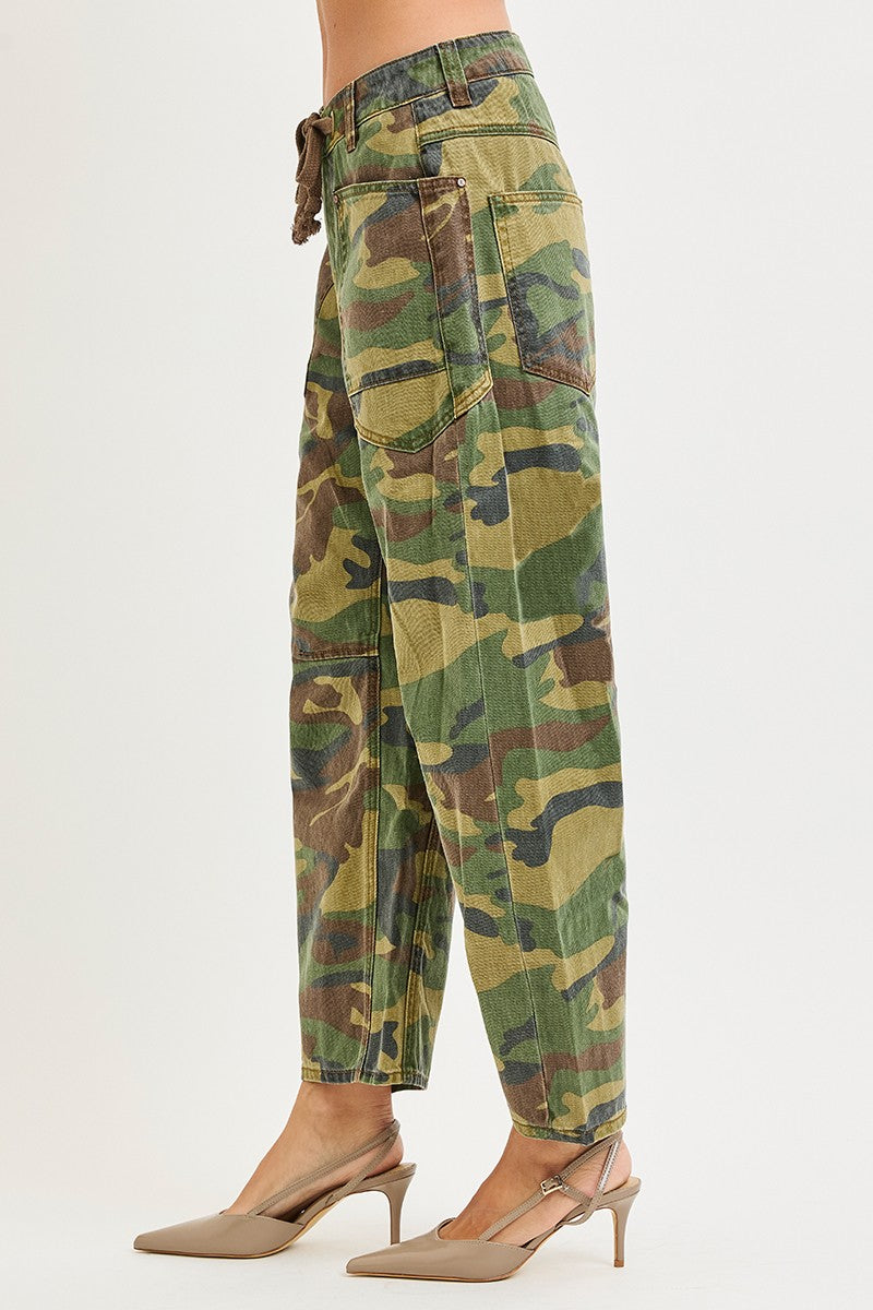 Alana Mid Rise Barrel Leg Pants, Camo