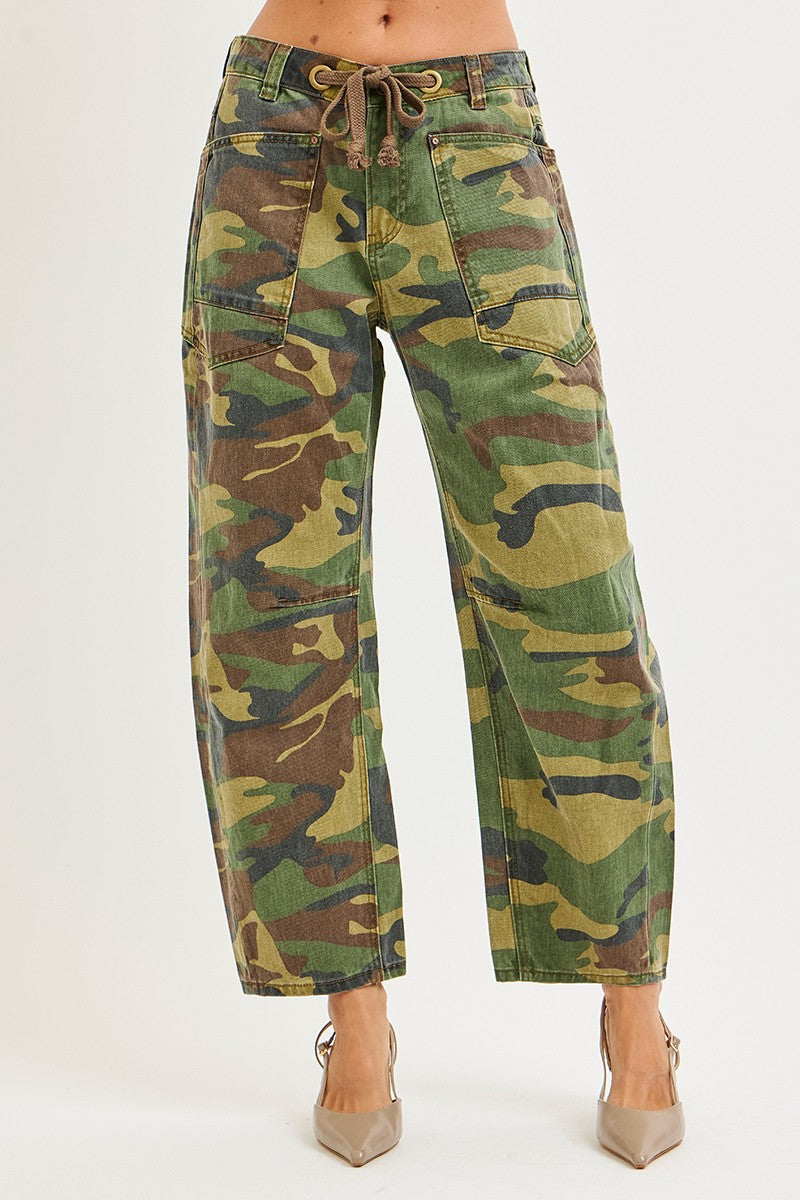 Alana Mid Rise Barrel Leg Pants, Camo
