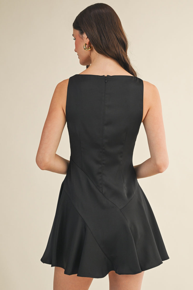 Mackenzie Cowl Neck Satin Dress, Black