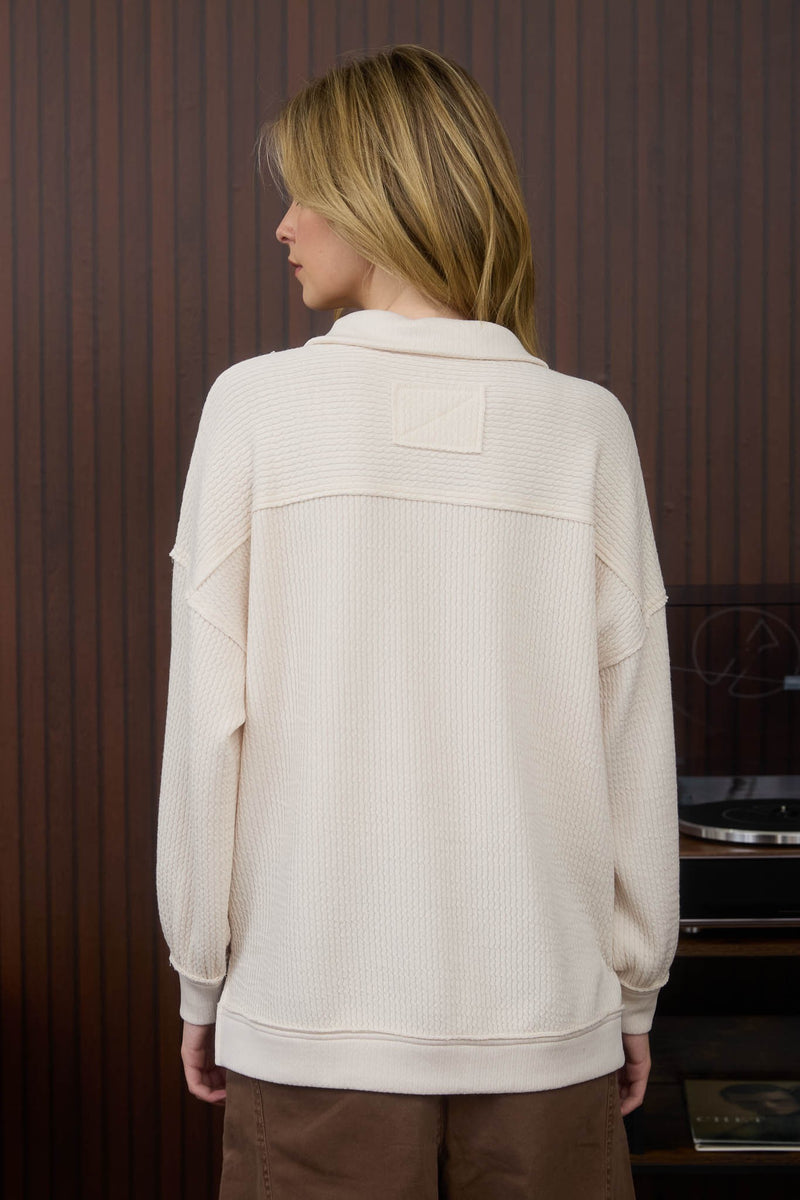 Ainsley Half Zip Collared Knit Top, Cream