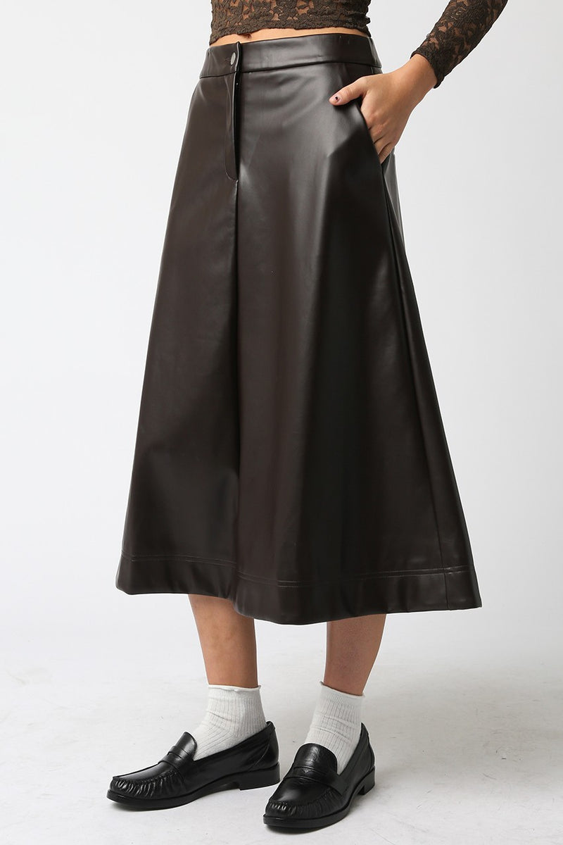 Carter Faux Leather Midi Skirt, Dark Chocolate