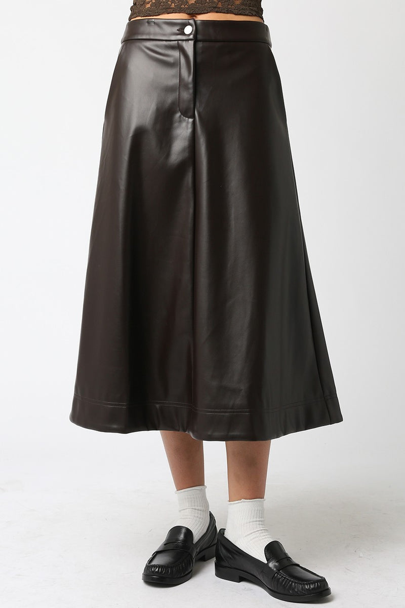 Carter Faux Leather Midi Skirt, Dark Chocolate