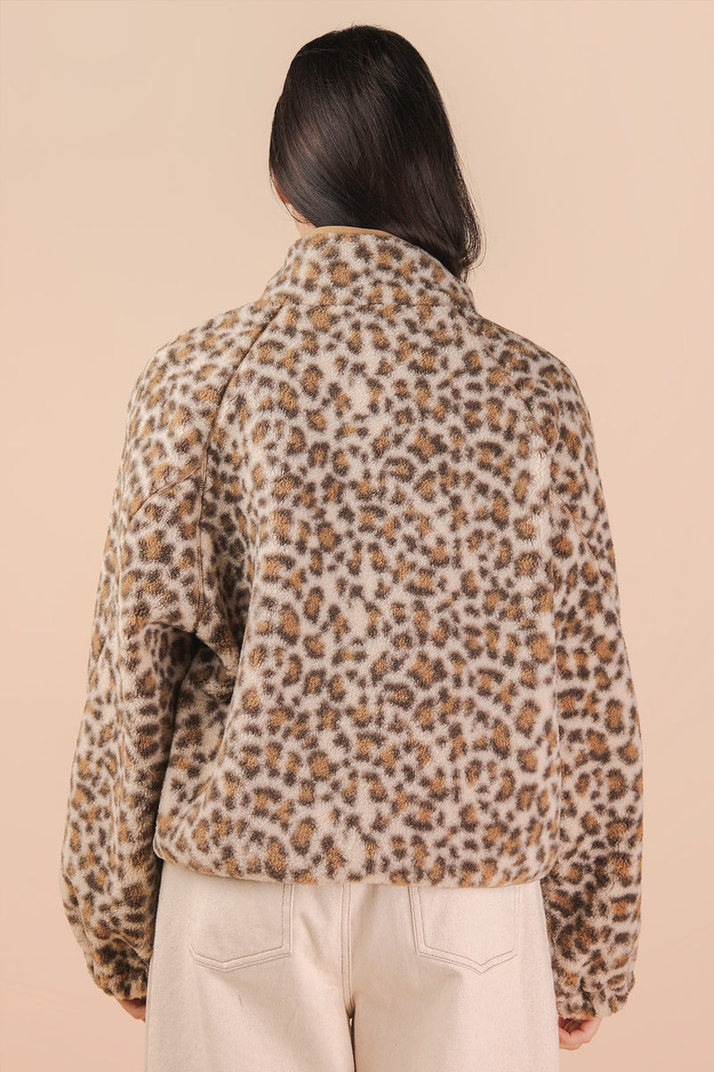 Cali Fleece Jacket, Cream Leopard