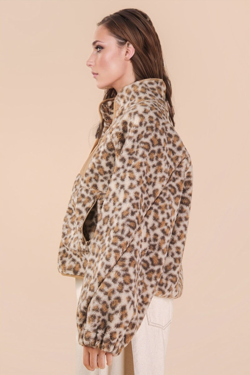 Cali Fleece Jacket, Cream Leopard