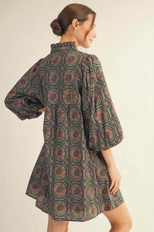 Leena Printed Dress, Hunter Green
