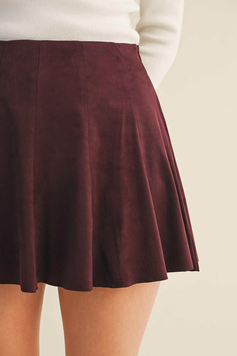 Oaklyn Suede Flared Skort, Merlot