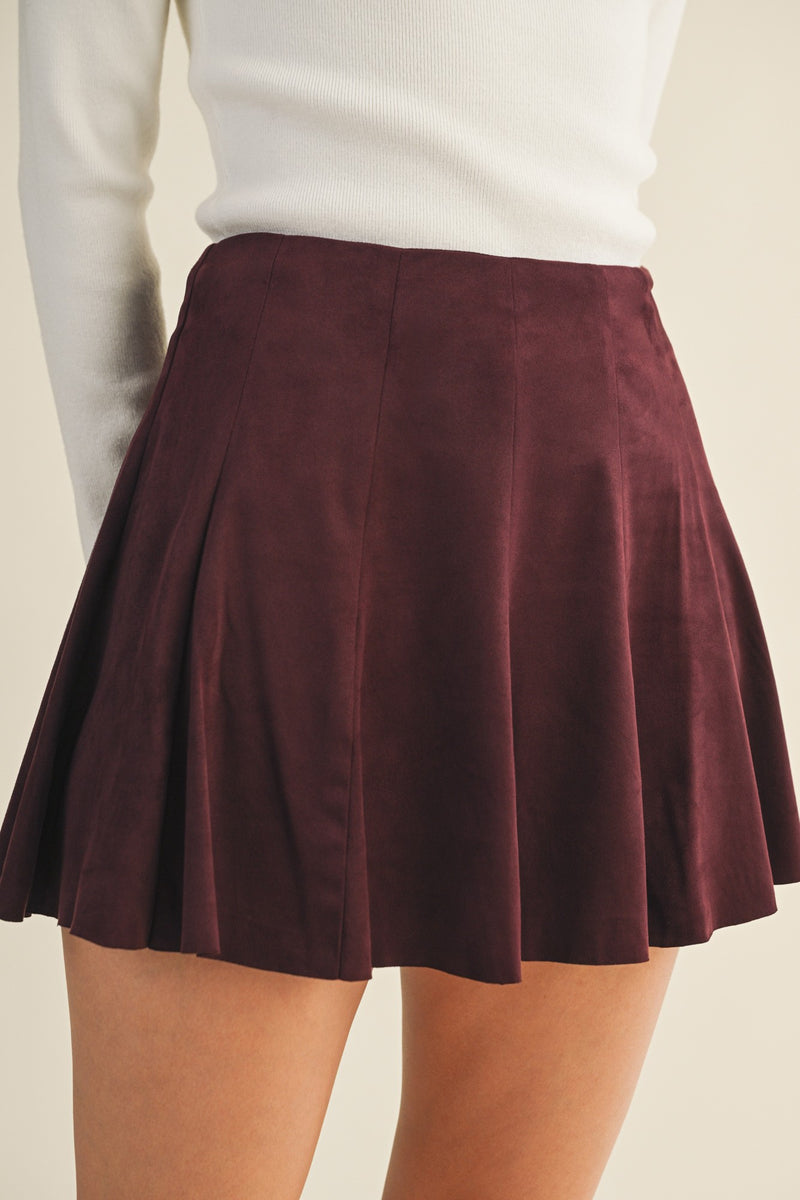 Oaklyn Suede Flared Skort, Merlot