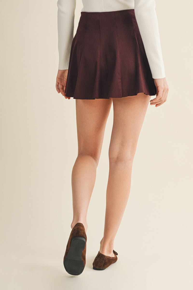 Oaklyn Suede Flared Skort, Merlot
