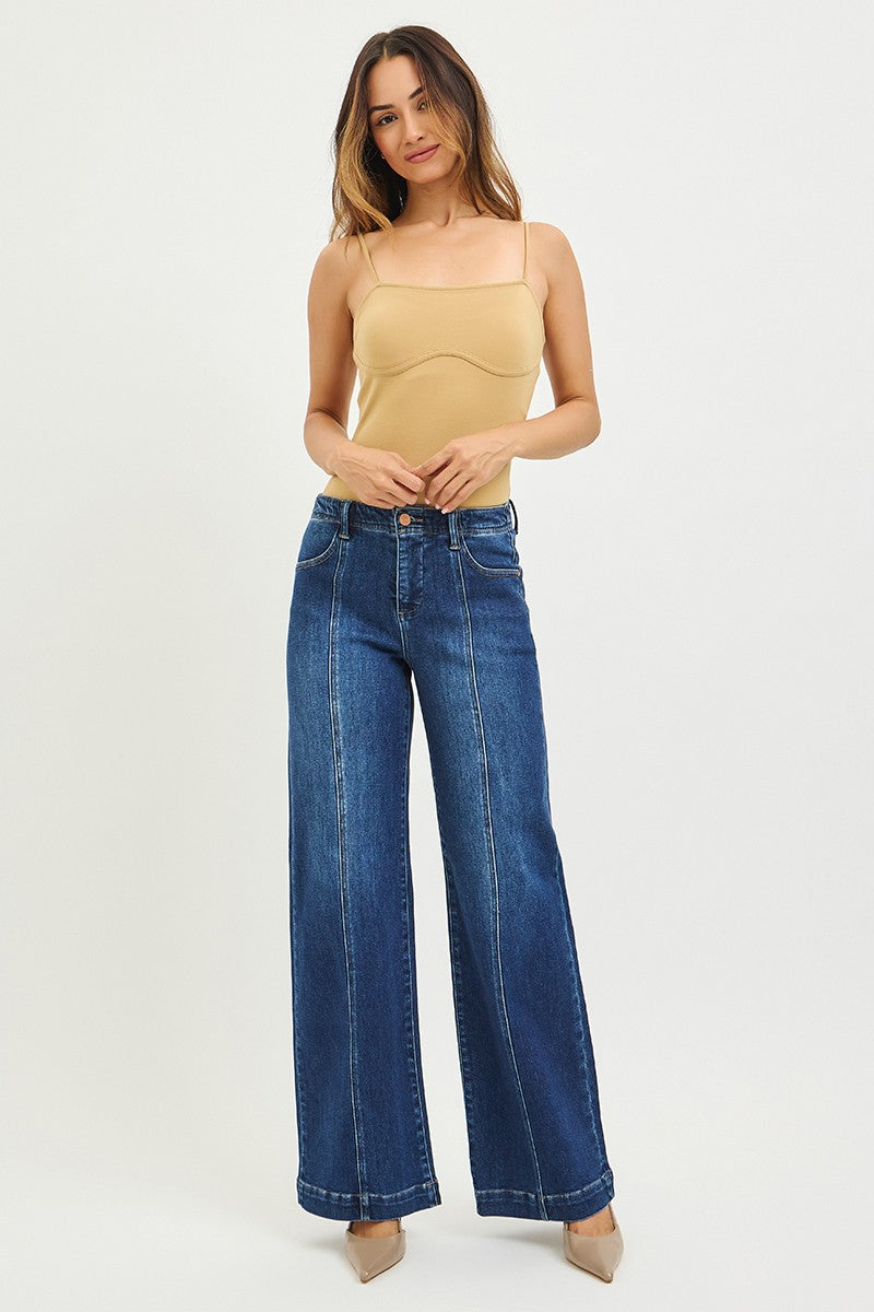 Madi Mid Rise Seam Detail Jeans, Dark