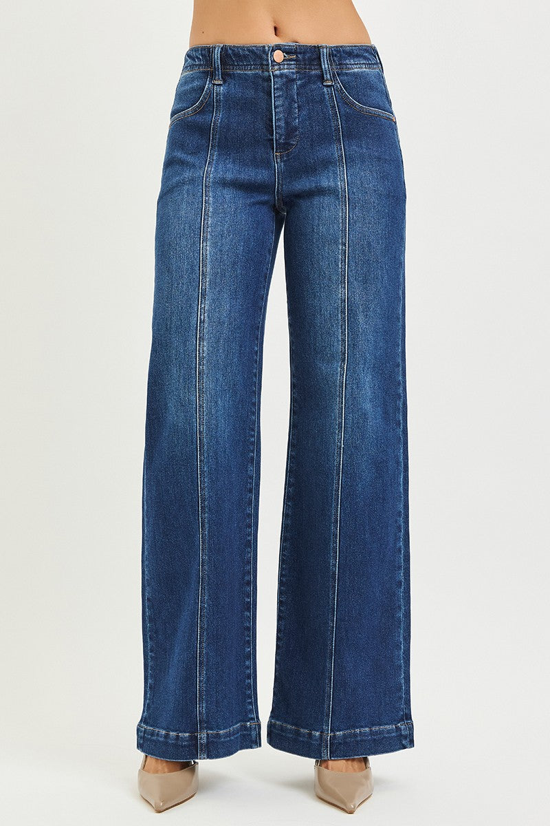 Madi Mid Rise Seam Detail Jeans, Dark