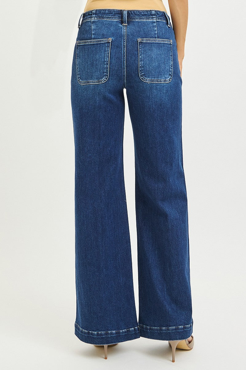 Madi Mid Rise Seam Detail Jeans, Dark