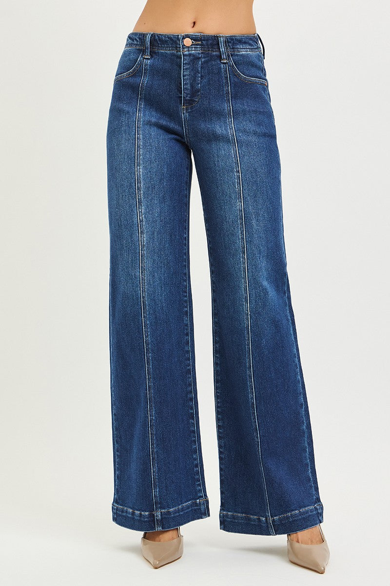 Madi Mid Rise Seam Detail Jeans, Dark