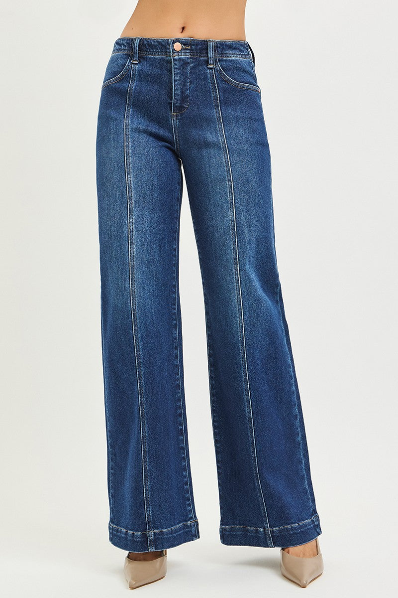 Madi Mid Rise Seam Detail Jeans, Dark