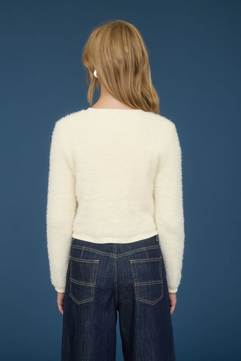Dallas Fuzzy Knit Cardigan, Cream