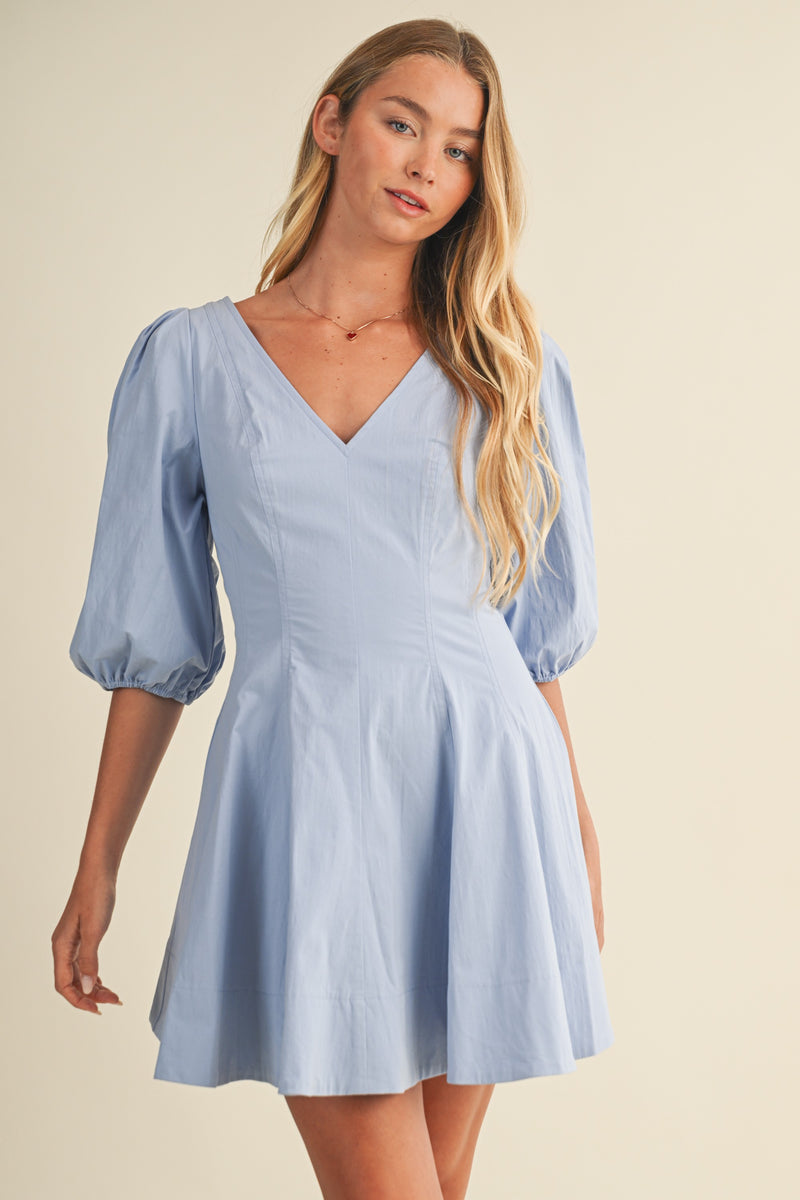 Vivienne Puff Sleeve Dress, Cloud Blue