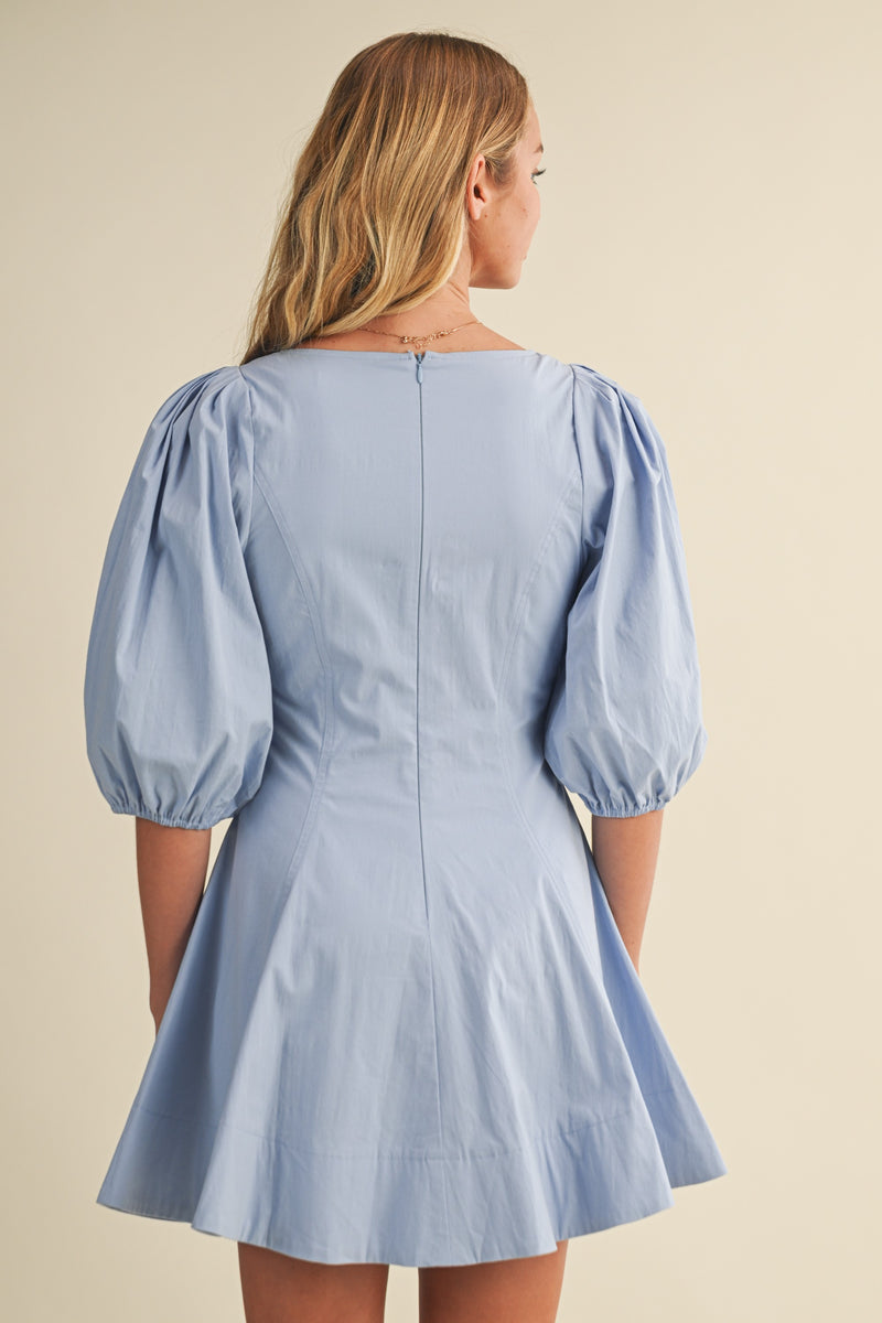 Vivienne Puff Sleeve Dress, Cloud Blue