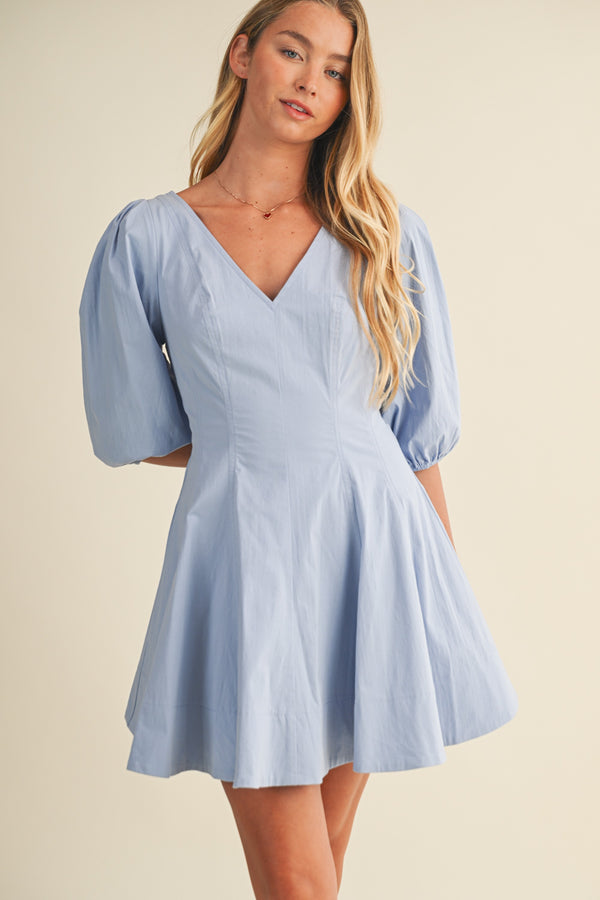 Vivienne Puff Sleeve Dress, Cloud Blue