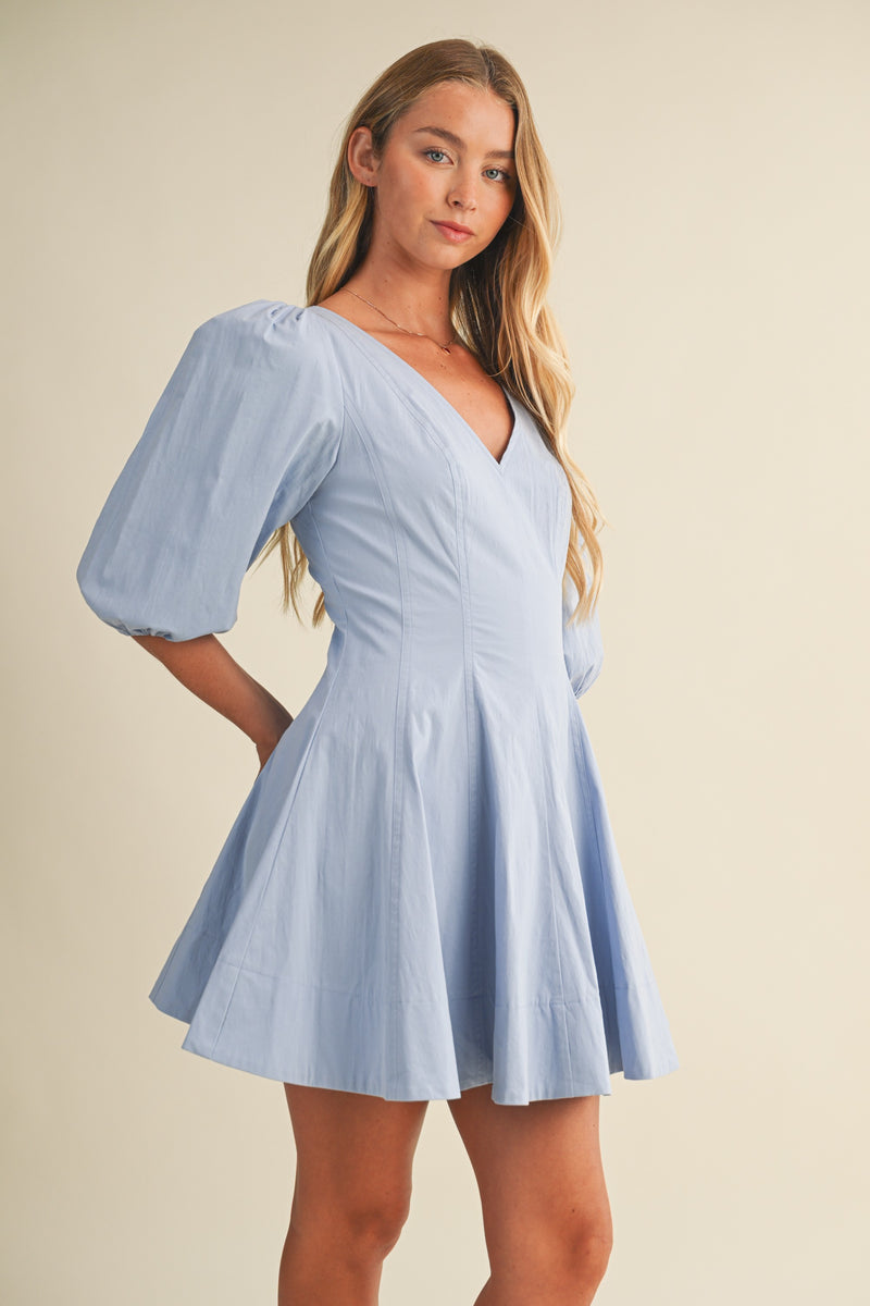 Vivienne Puff Sleeve Dress, Cloud Blue