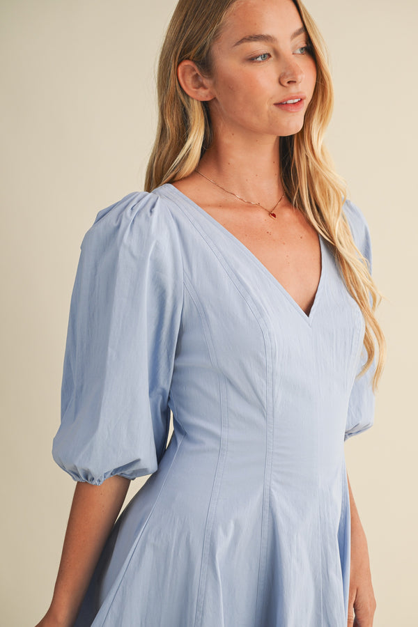 Vivienne Puff Sleeve Dress, Cloud Blue