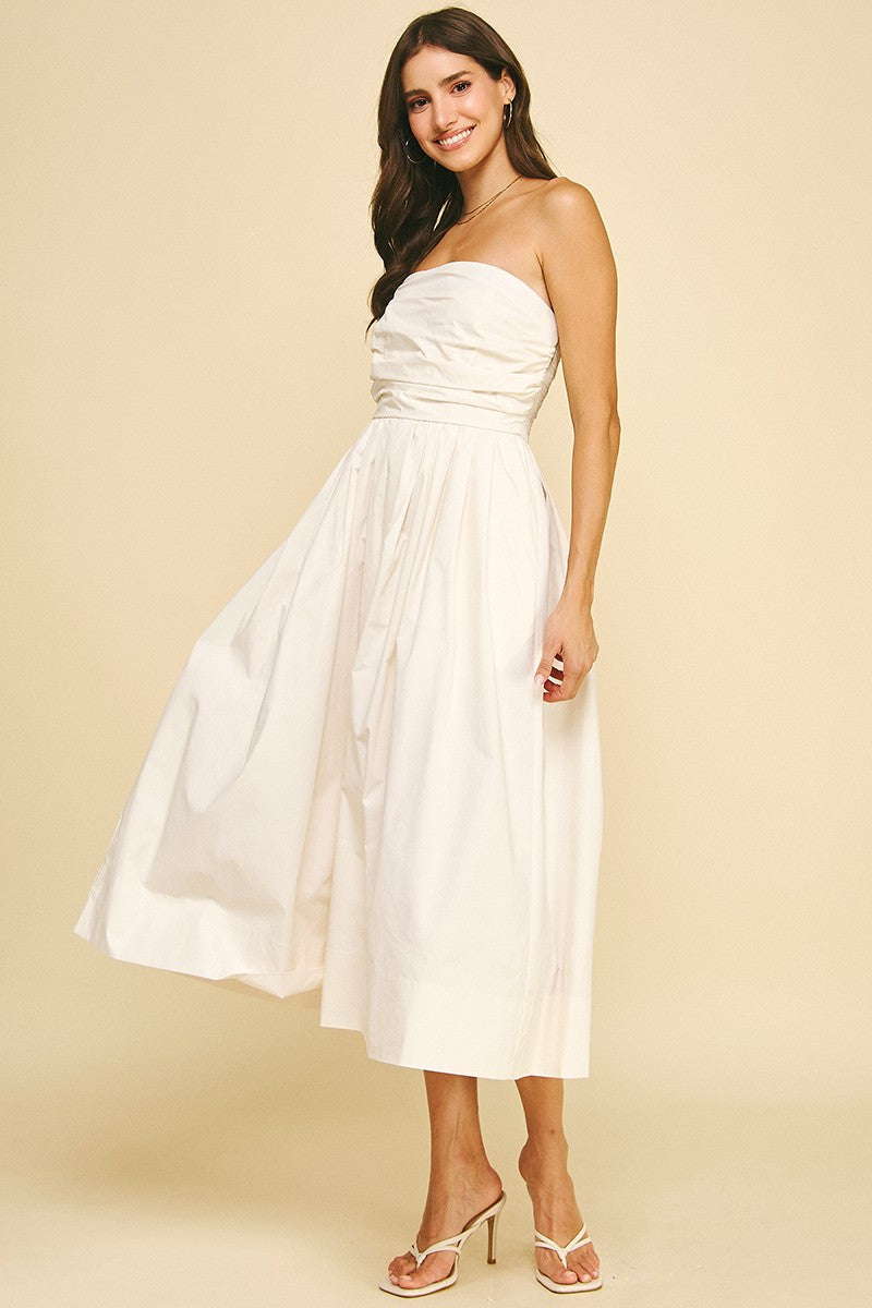 Lila Strapless Midi Dress, Milk Lila Strapless Midi Dress, Milk