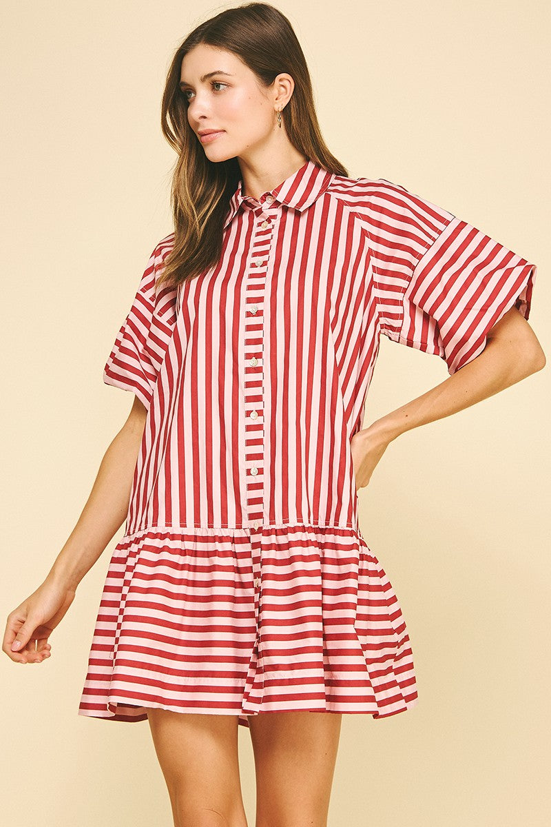 red and white striped mini dress Masha Mini Dress in Red and White Stripe Jersey , Crew Neck
