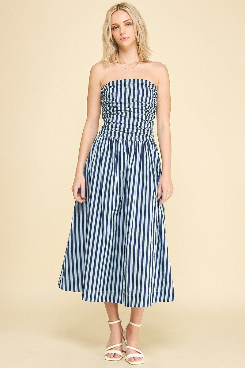 solid striped cotton navy dresses Jones New York Sleeveless Pleated Shirtdress