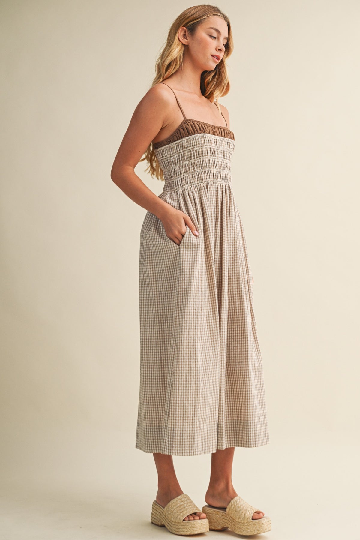 beige gingham dress Mandy Gingham Dress, Coconut Shell S / Coconut Shell