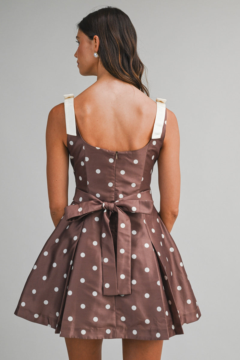 Aubrey Polka Dot Mini Dress, Brown L / Brown Aubrey Polka Dot Mini Dress, Brown L / Brown