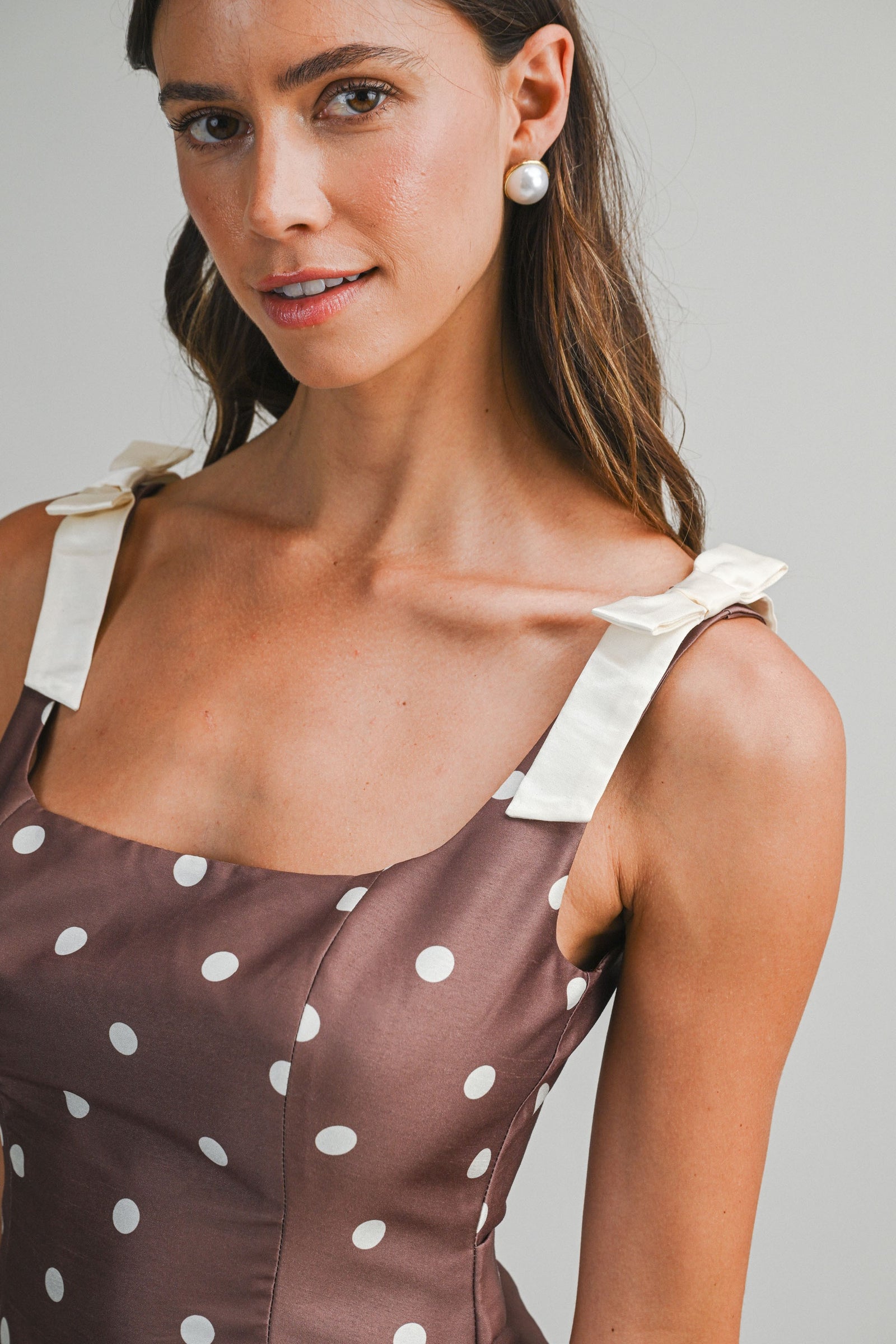 Aubrey Polka Dot Mini Dress, Brown – North & Main Clothing Company