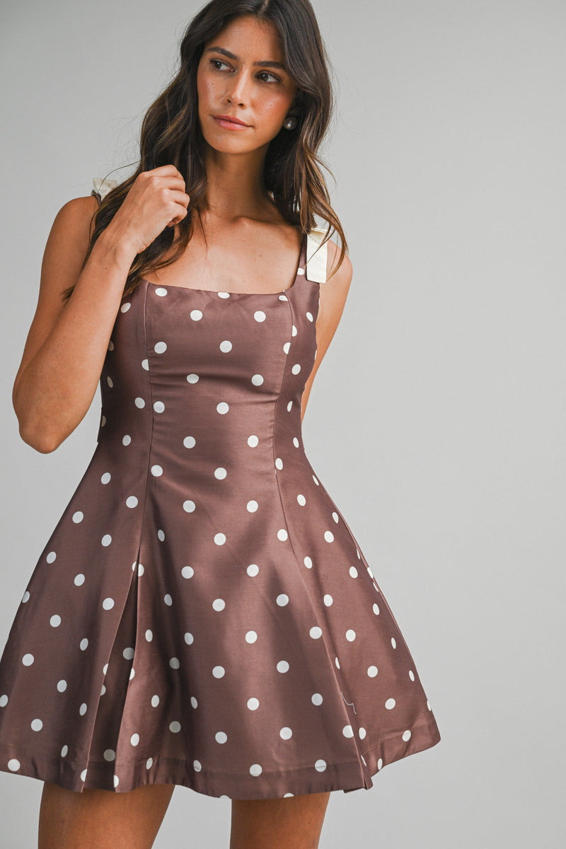 Aubrey Polka Dot Mini Dress, Brown L / Brown Aubrey Polka Dot Mini Dress, Brown L / Brown