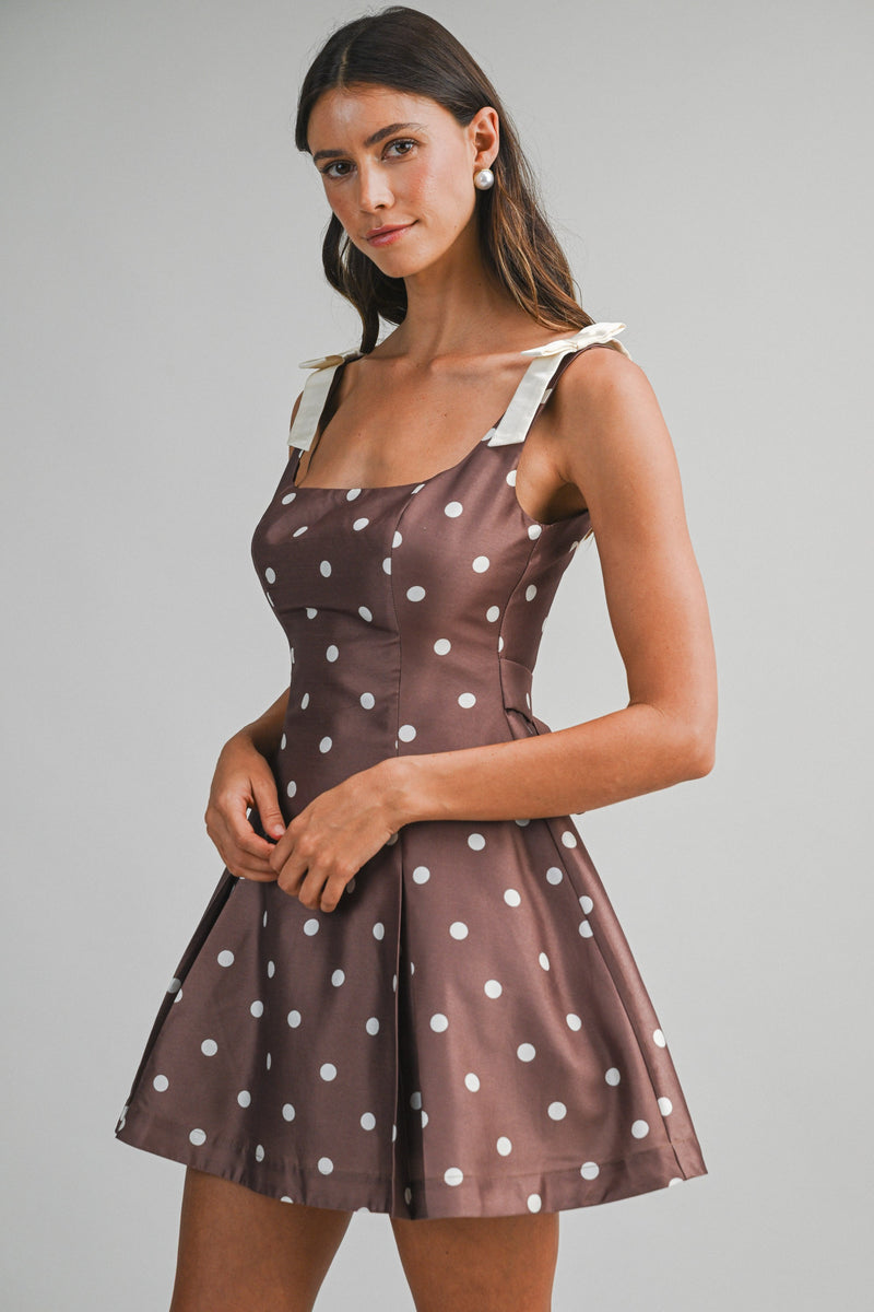 Aubrey Polka Dot Mini Dress, Brown L / Brown Aubrey Polka Dot Mini Dress, Brown L / Brown