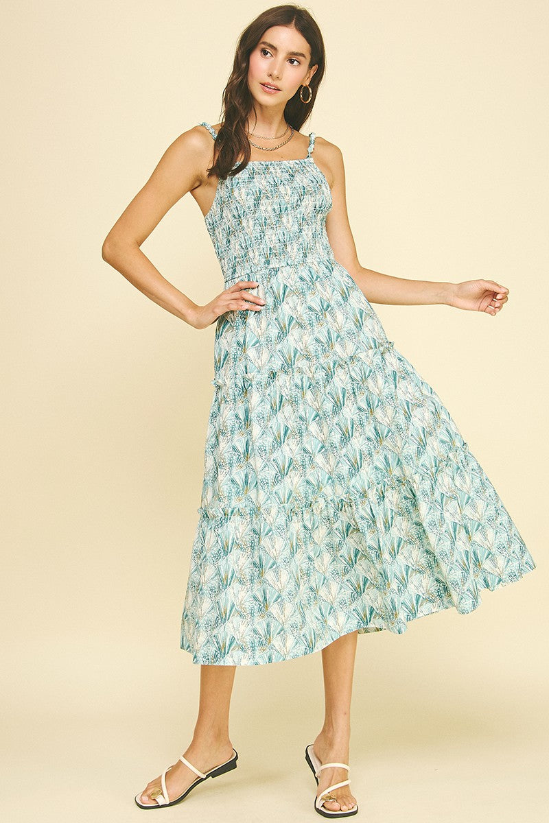 midi conch shell print dress Seahshell Dress, Teal this midi dress is Women's Mushroom Floaty Woven SKU|M-FLYNN-DBR01 Size:UK 4 / US 5 / EU 20