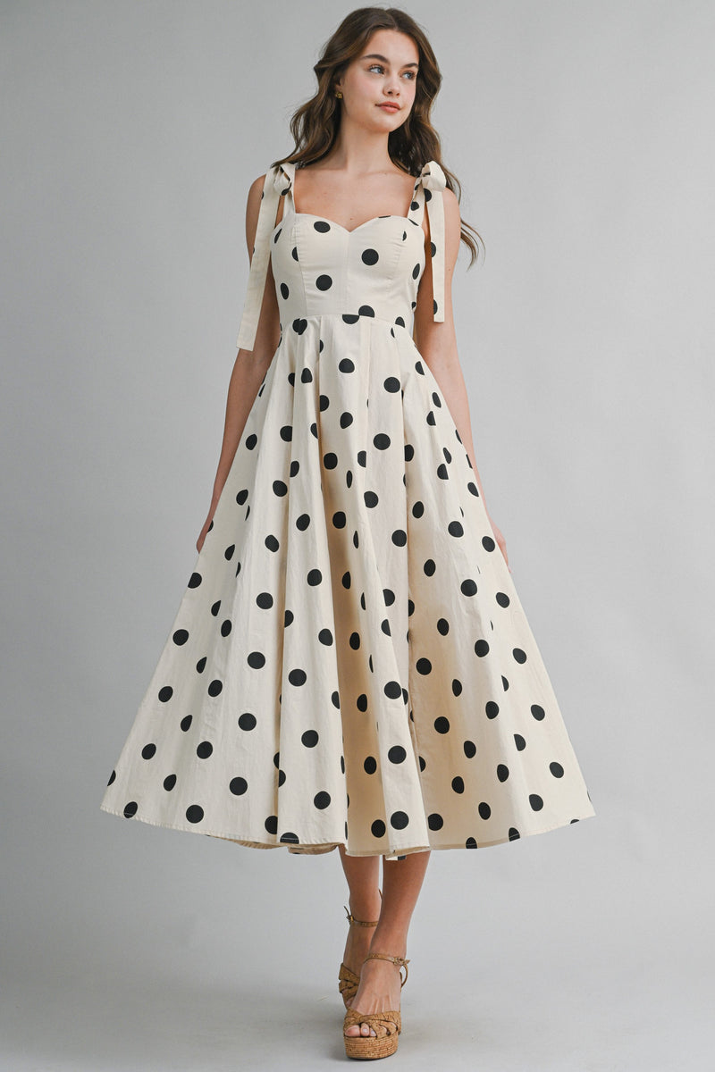 cream dress with black polka dots Cream and Black Polka Dot Strapless Mini Dress
