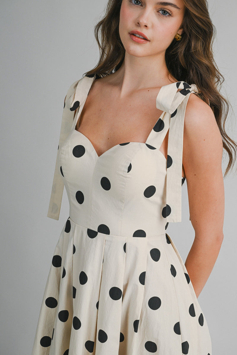 beige polka dot midi dress Polka Dot Lace Midi Dress Silken Sand / XL