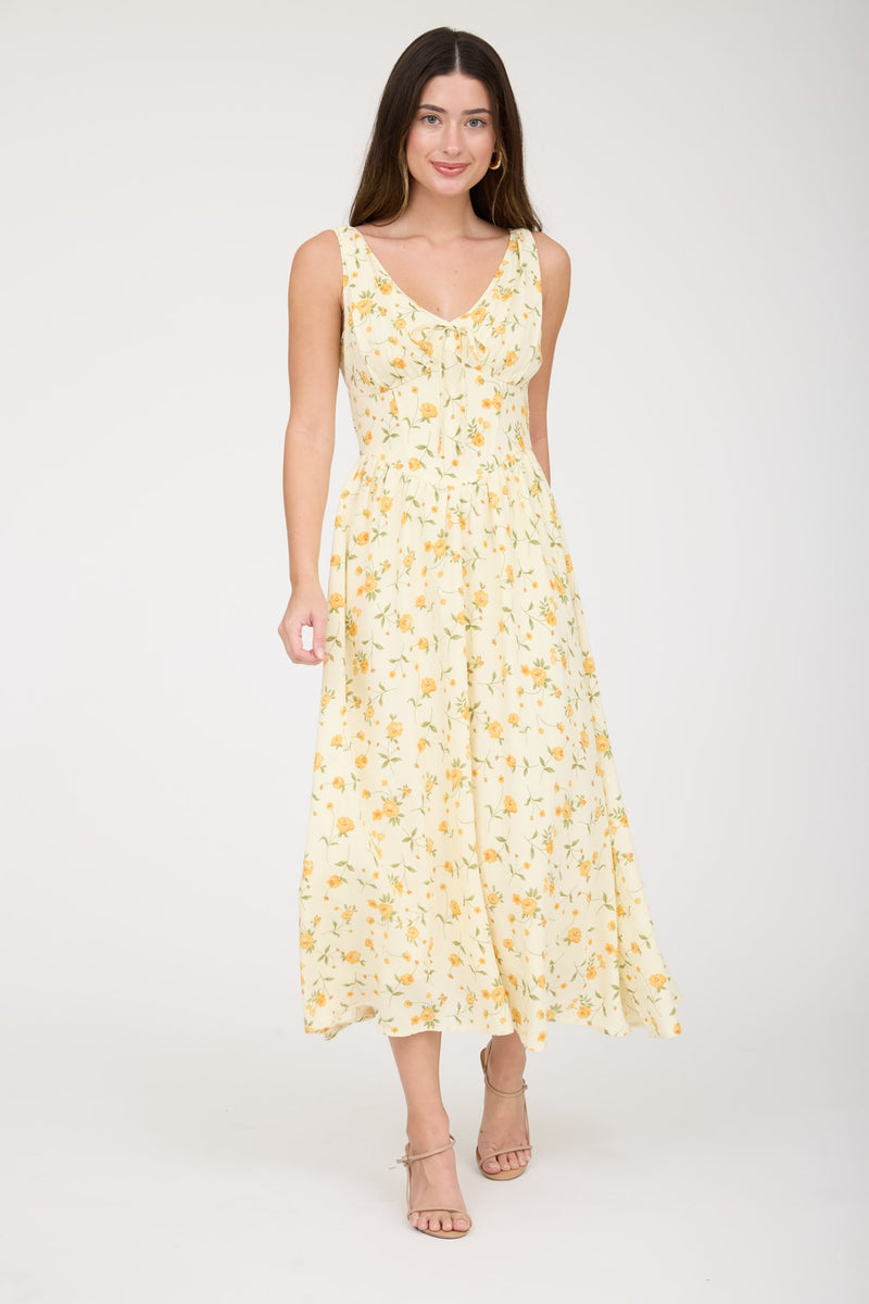 yellow corset midi dress Estella Corset Poplin Midi Dress - Butter Yellow