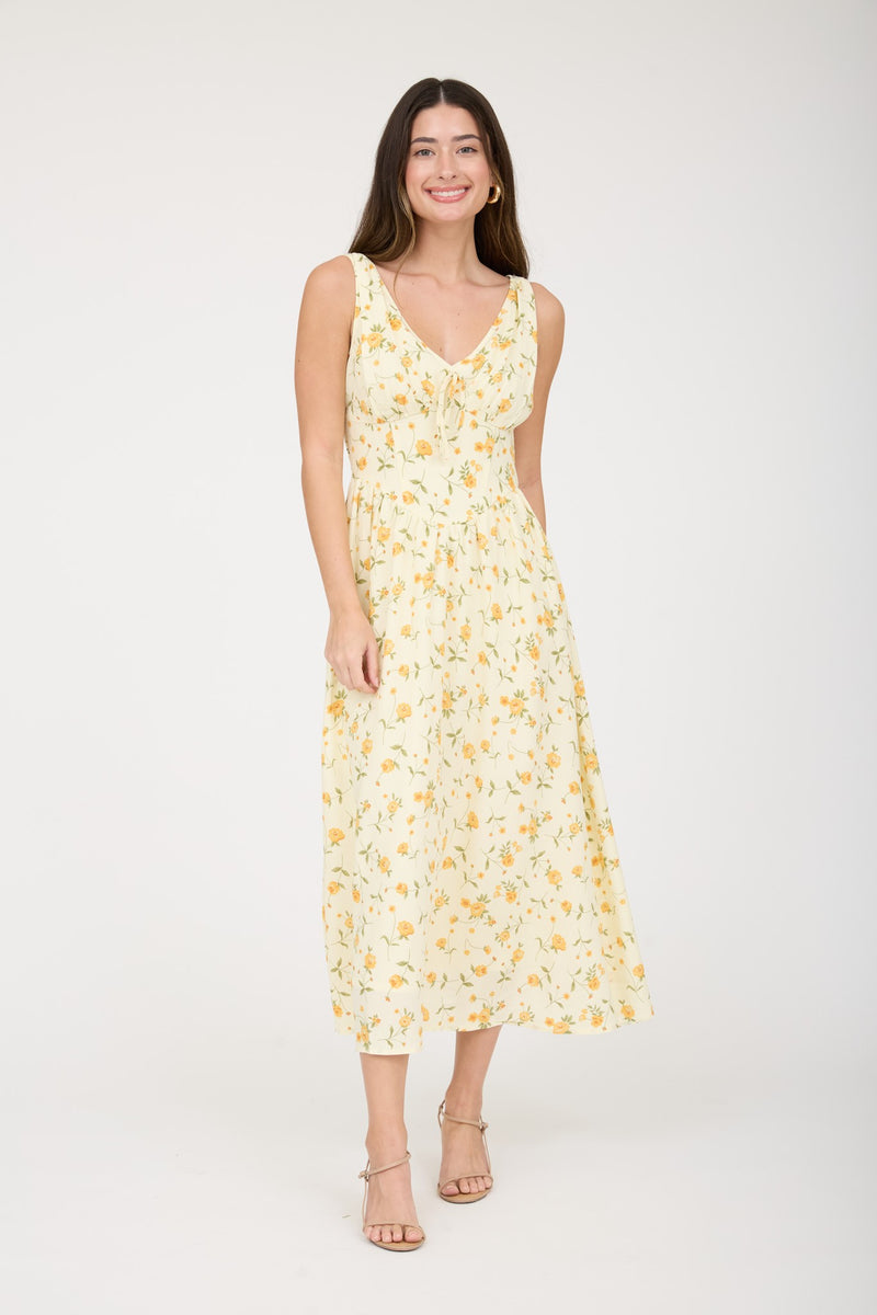 Florence Corset Midi Dress, Yellow Multi – North & Main Clothing Company