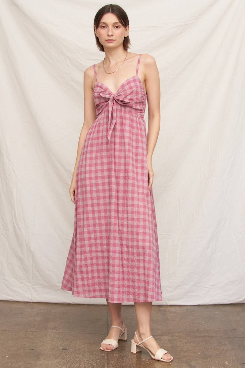 pink gingham midi dress Mae Gingham Midi Dress, Pink Plaid S / Pink Plaid