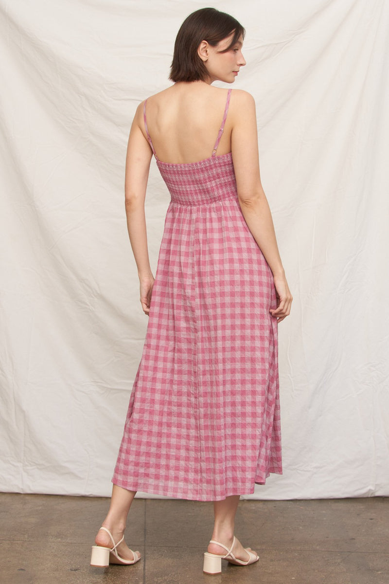 pink plaid midi dress Plaid Midi Swing Dress Small