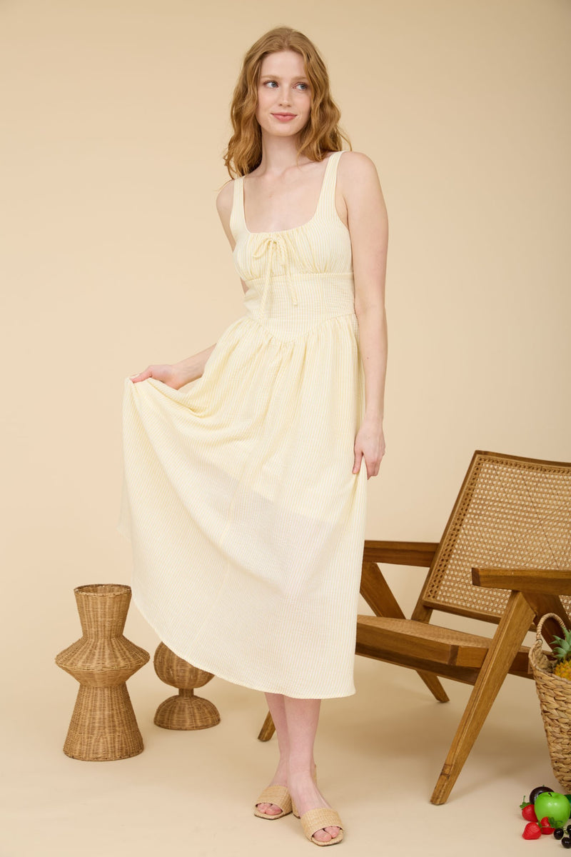 Genevieve Striped Corset Detail Dress, Butter Yellow – North