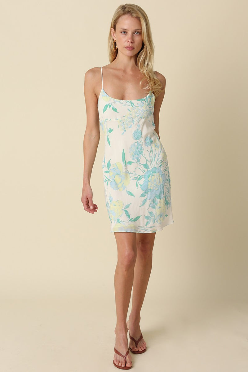 Savannah Floral Slip Dress, Cream Mint