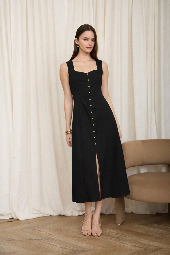 Morgan Button Down Midi Dress, Black – North & Main Clothing Company