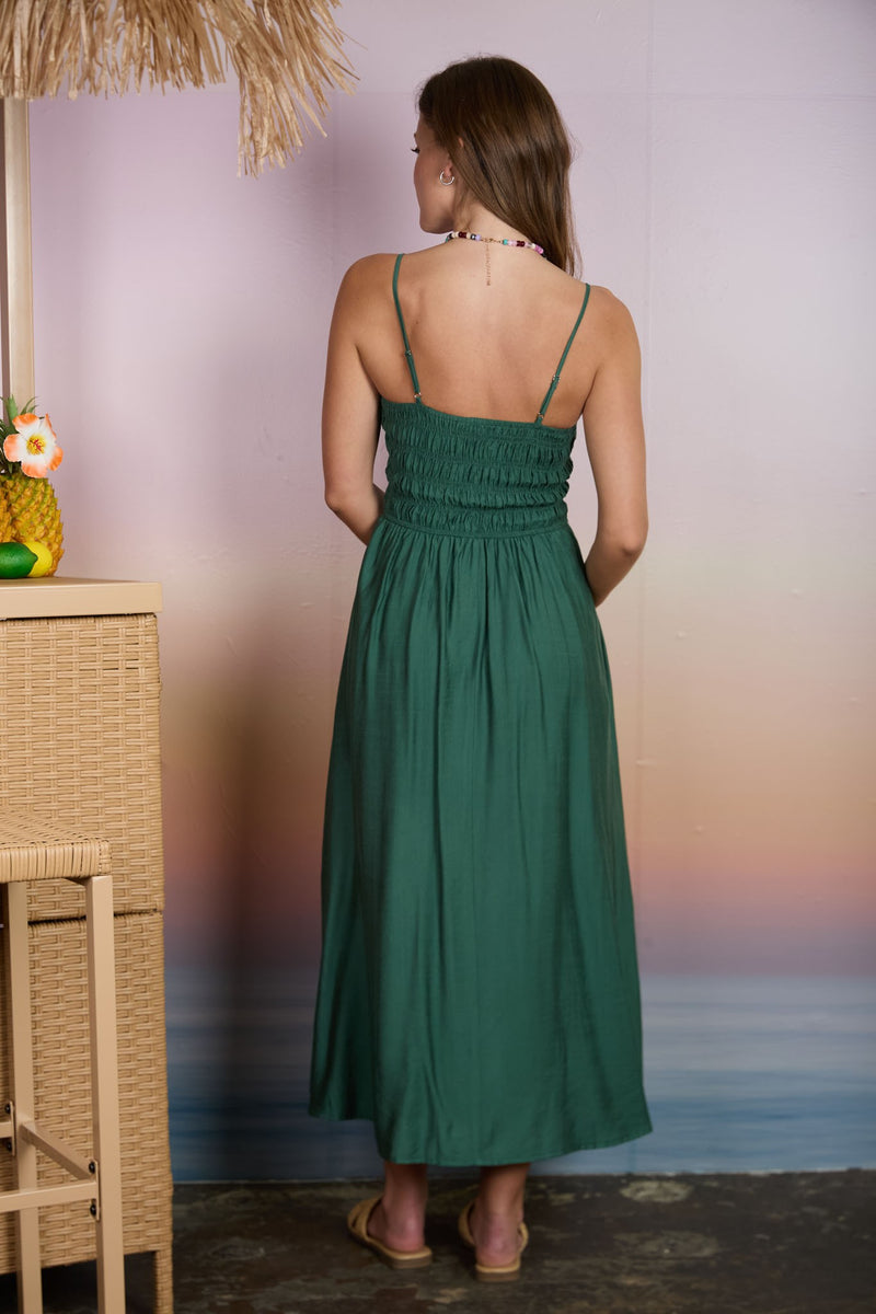Danica Shirred Midi Dress, Kelly Green – North & Main Clothing Company