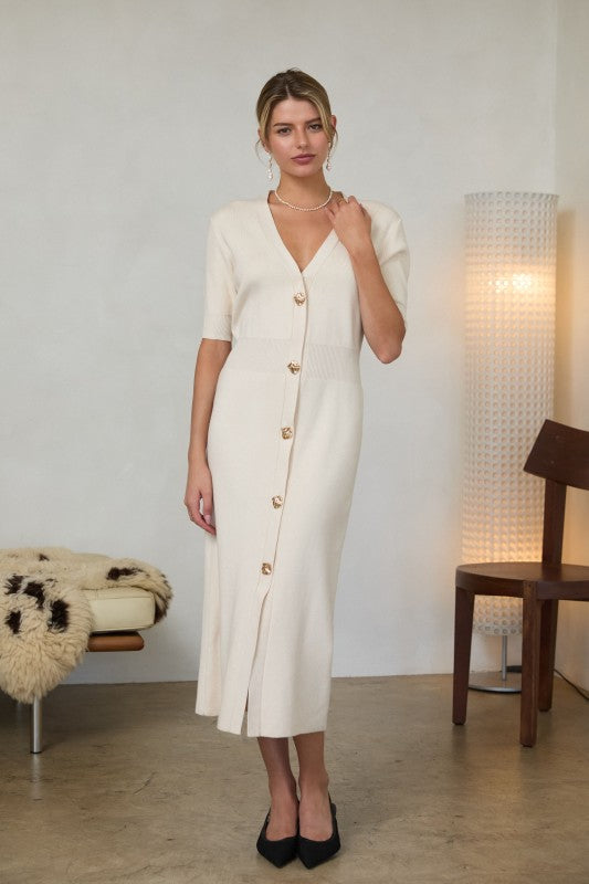 Libbie Ribbed Midi Dress, Ivory