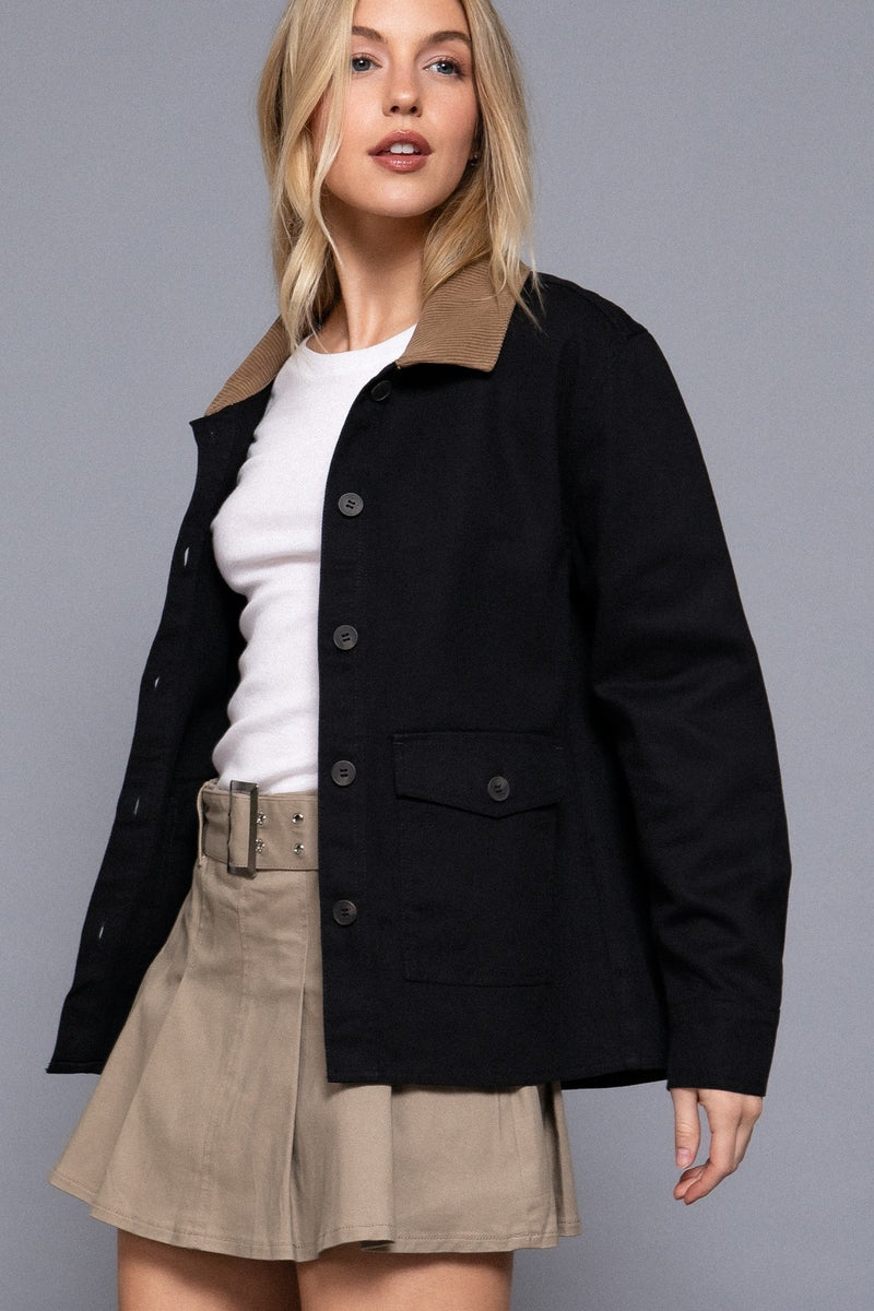 Elisabeth Corduroy Collared Work Jacket, Black