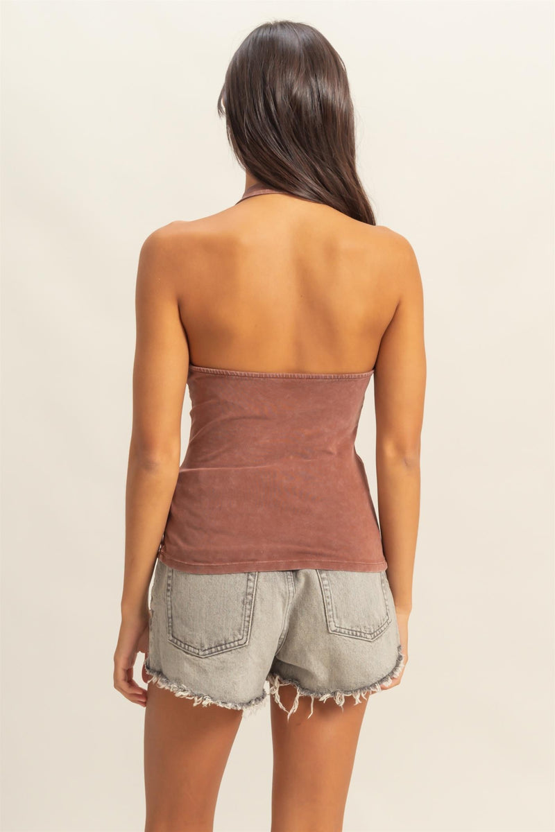 Kaeli Halter Neck Bust Seam Top, Chestnut