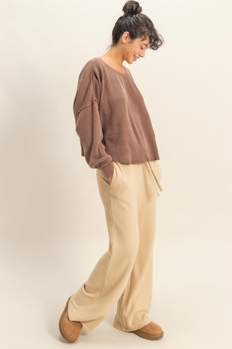 Marlowe Boat Neck Raw Edge Top, Chestnut